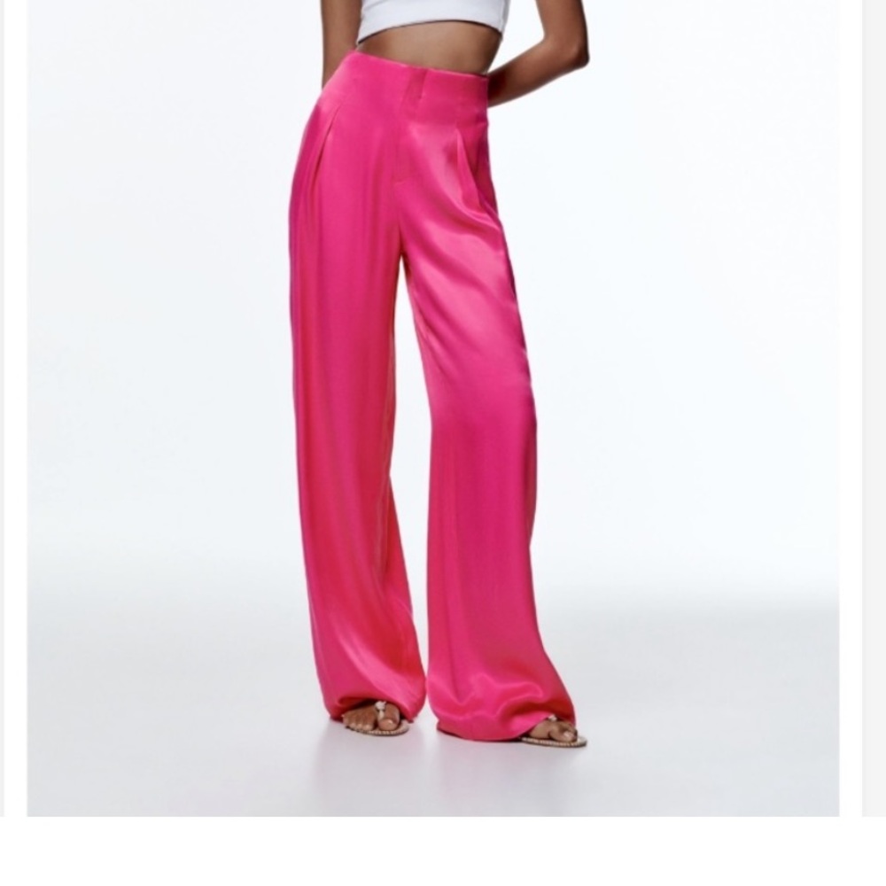 NWT Zara Silk Hot Pink Dress Pants